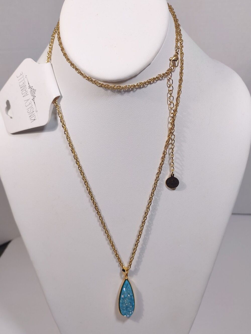 Kinsley Armelle Blue Drusy Long Gold Tone Necklace New